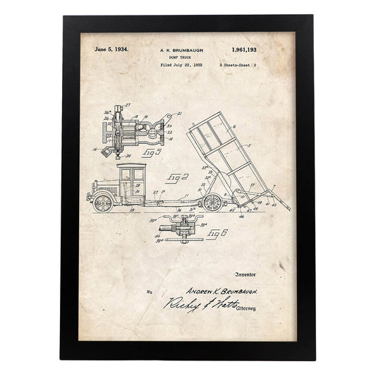 Poster con patente de Camion de basura 2. Lámina con diseño de patente antigua.-Artwork-Nacnic-A3-Marco Negro-Nacnic Estudio SL
