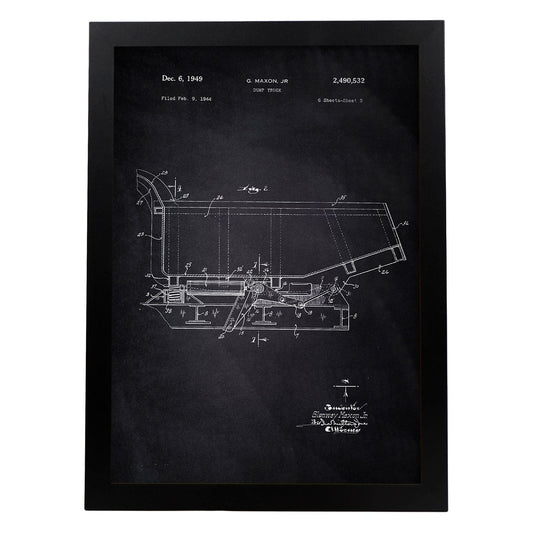 Poster con patente de Camion de basura 3. Lámina con diseño de patente antigua-Artwork-Nacnic-A3-Marco Negro-Nacnic Estudio SL