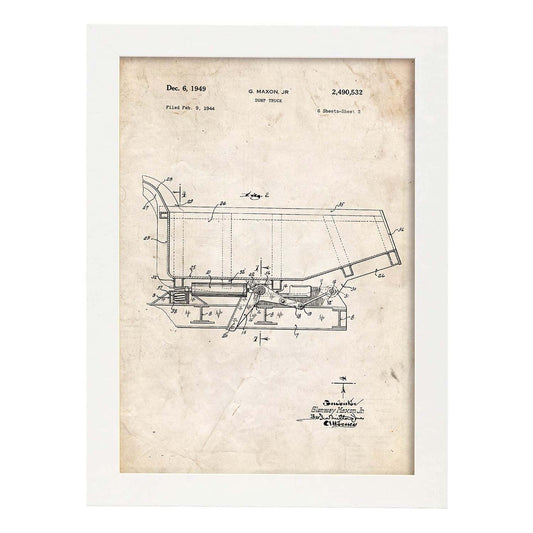Poster con patente de Camion de basura 3. Lámina con diseño de patente antigua.-Artwork-Nacnic-A3-Marco Blanco-Nacnic Estudio SL