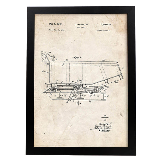 Poster con patente de Camion de basura 3. Lámina con diseño de patente antigua.-Artwork-Nacnic-A3-Marco Negro-Nacnic Estudio SL