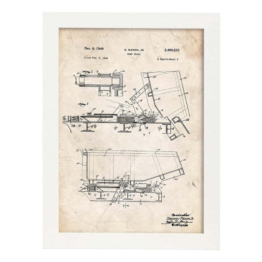 Poster con patente de Camion de carga 2. Lámina con diseño de patente antigua.-Artwork-Nacnic-A3-Marco Blanco-Nacnic Estudio SL