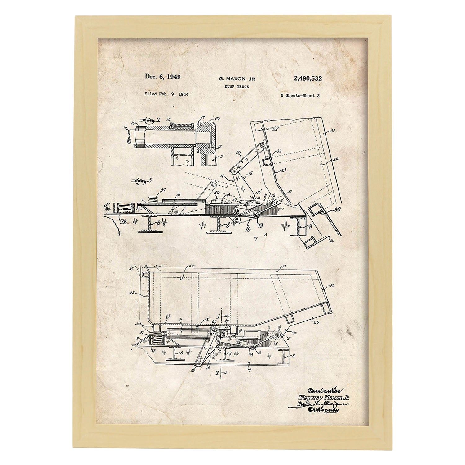 Poster con patente de Camion de carga 2. Lámina con diseño de patente antigua.-Artwork-Nacnic-A3-Marco Madera clara-Nacnic Estudio SL