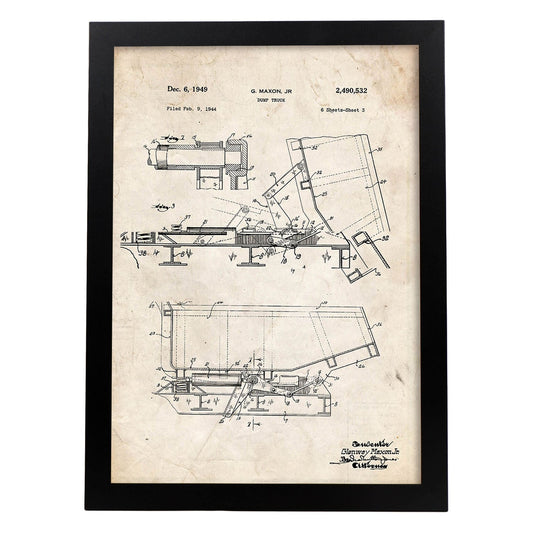 Poster con patente de Camion de carga 2. Lámina con diseño de patente antigua.-Artwork-Nacnic-A3-Marco Negro-Nacnic Estudio SL