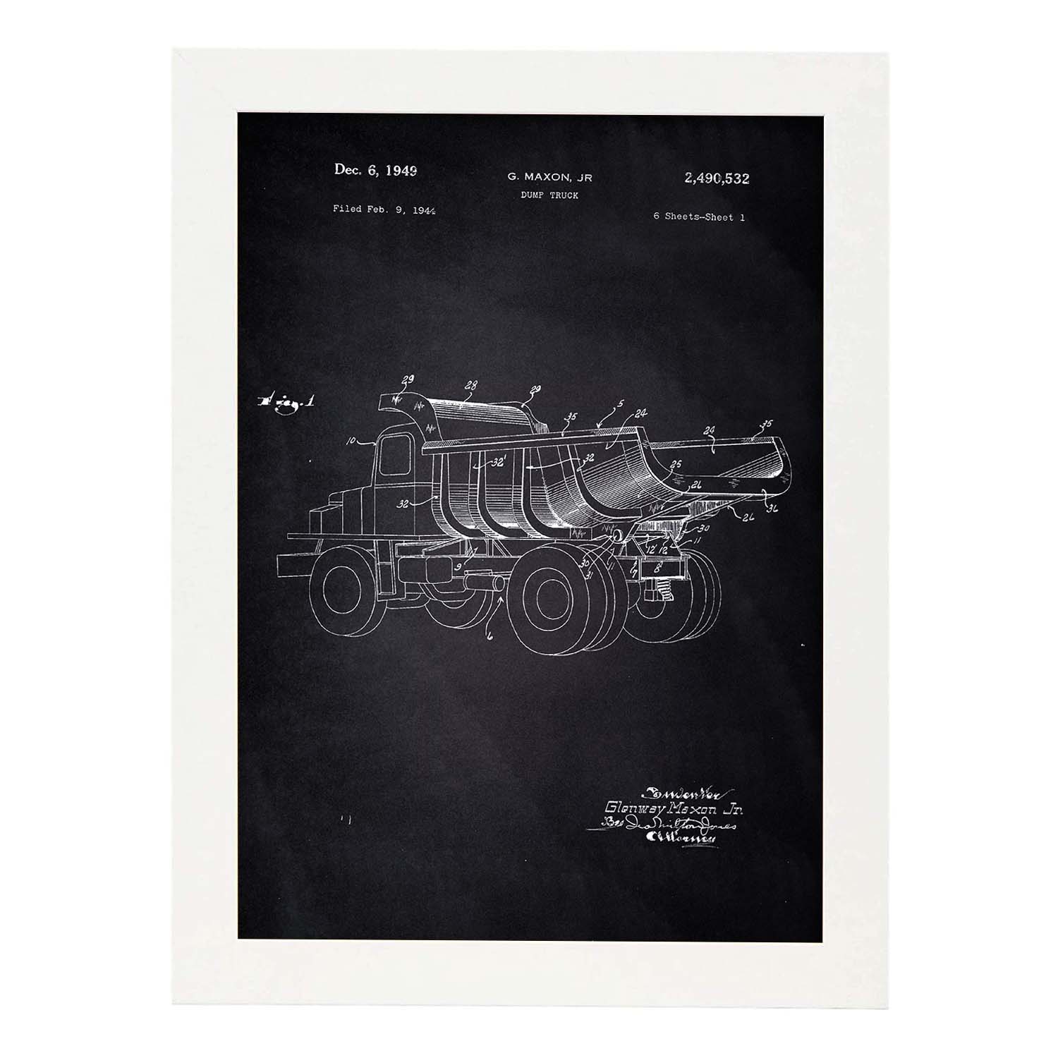 Poster con patente de Camion de carga 3. Lámina con diseño de patente antigua-Artwork-Nacnic-A3-Marco Blanco-Nacnic Estudio SL