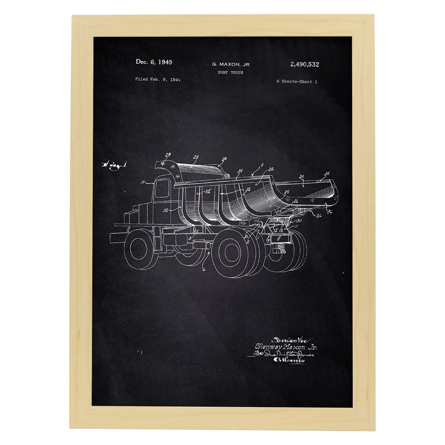 Poster con patente de Camion de carga 3. Lámina con diseño de patente antigua-Artwork-Nacnic-A3-Marco Madera clara-Nacnic Estudio SL