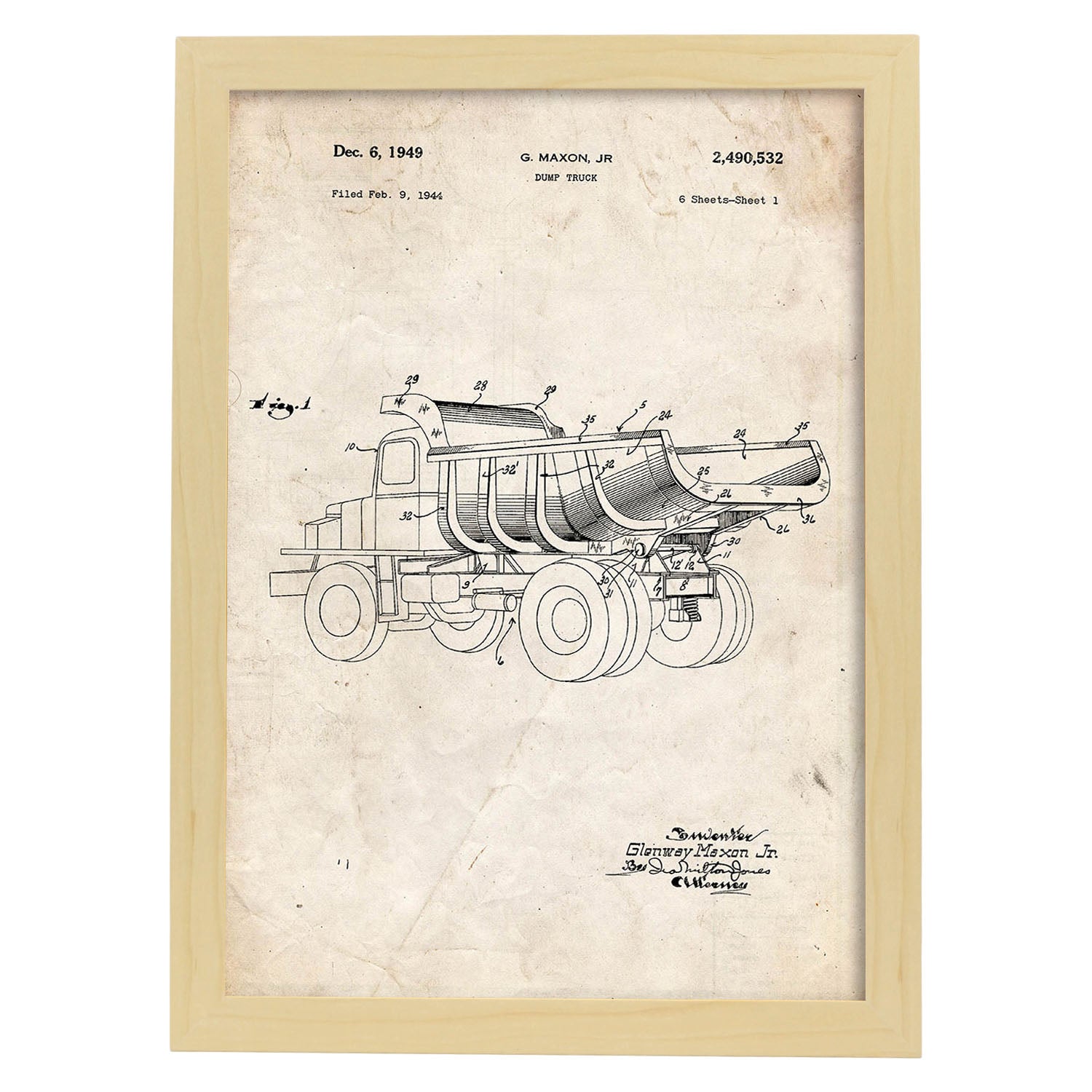 Poster con patente de Camion de carga 3. Lámina con diseño de patente antigua.-Artwork-Nacnic-A3-Marco Madera clara-Nacnic Estudio SL