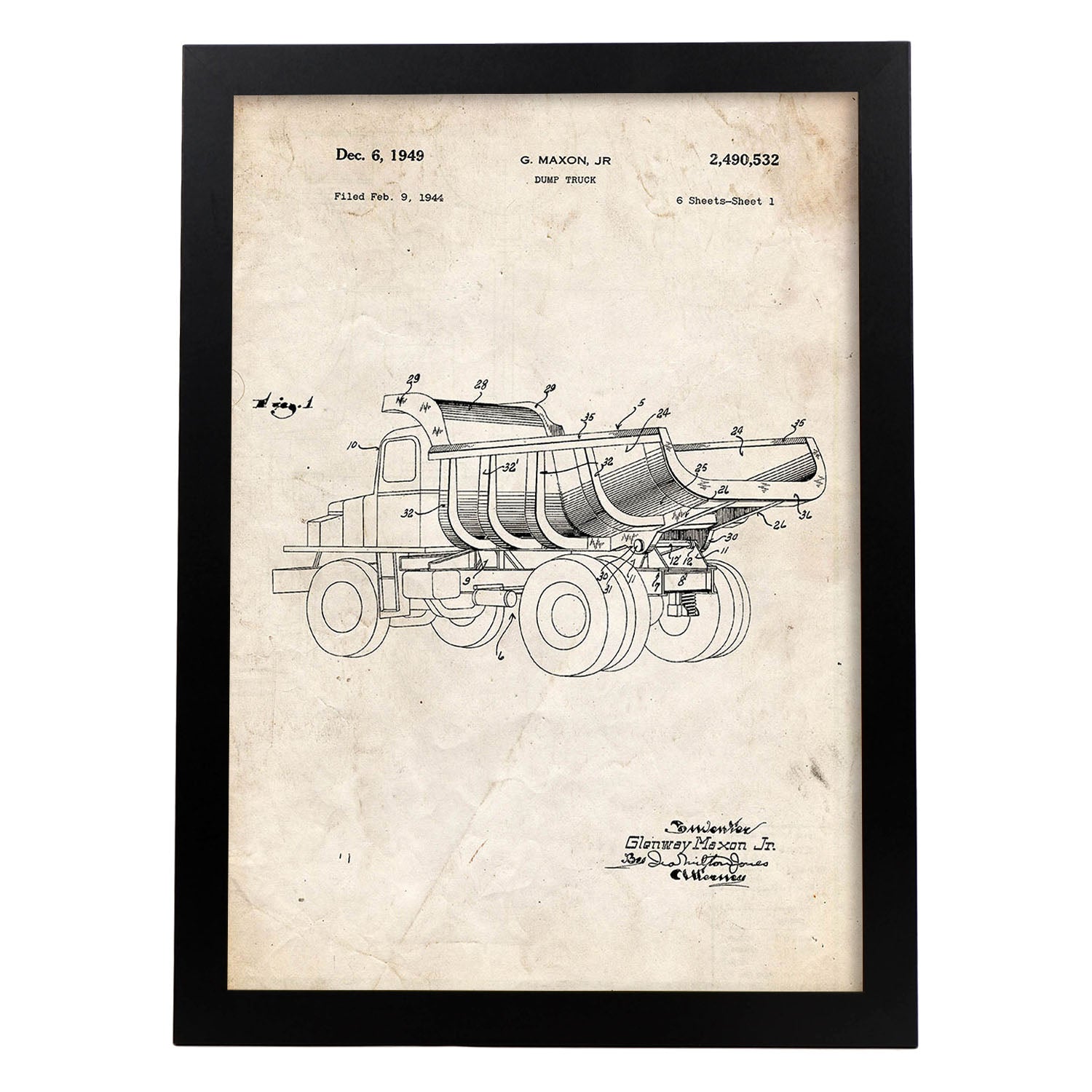 Poster con patente de Camion de carga 3. Lámina con diseño de patente antigua.-Artwork-Nacnic-A3-Marco Negro-Nacnic Estudio SL