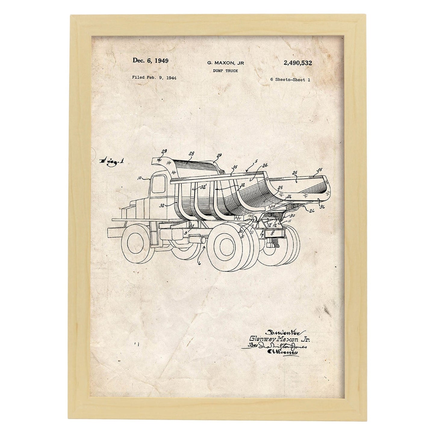 Poster con patente de Camion de carga 3. Lámina con diseño de patente antigua.-Artwork-Nacnic-A4-Marco Madera clara-Nacnic Estudio SL