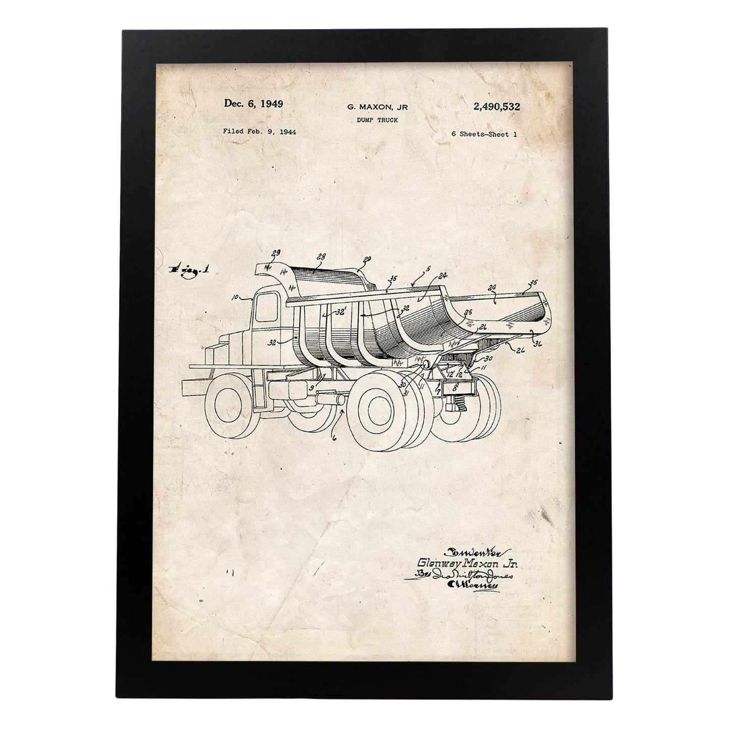 Poster con patente de Camion de carga 3. Lámina con diseño de patente antigua.-Artwork-Nacnic-A4-Marco Negro-Nacnic Estudio SL