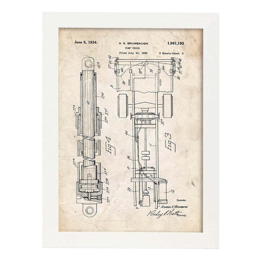 Poster con patente de Camion de carga. Lámina con diseño de patente antigua.-Artwork-Nacnic-A3-Marco Blanco-Nacnic Estudio SL