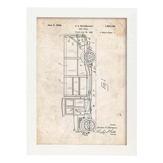 Poster con patente de Camion de la basura. Lámina con diseño de patente antigua.-Artwork-Nacnic-A3-Marco Blanco-Nacnic Estudio SL