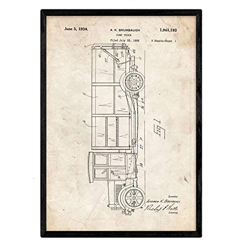 Poster con patente de Camion de la basura. Lámina con diseño de patente antigua.-Artwork-Nacnic-Nacnic Estudio SL