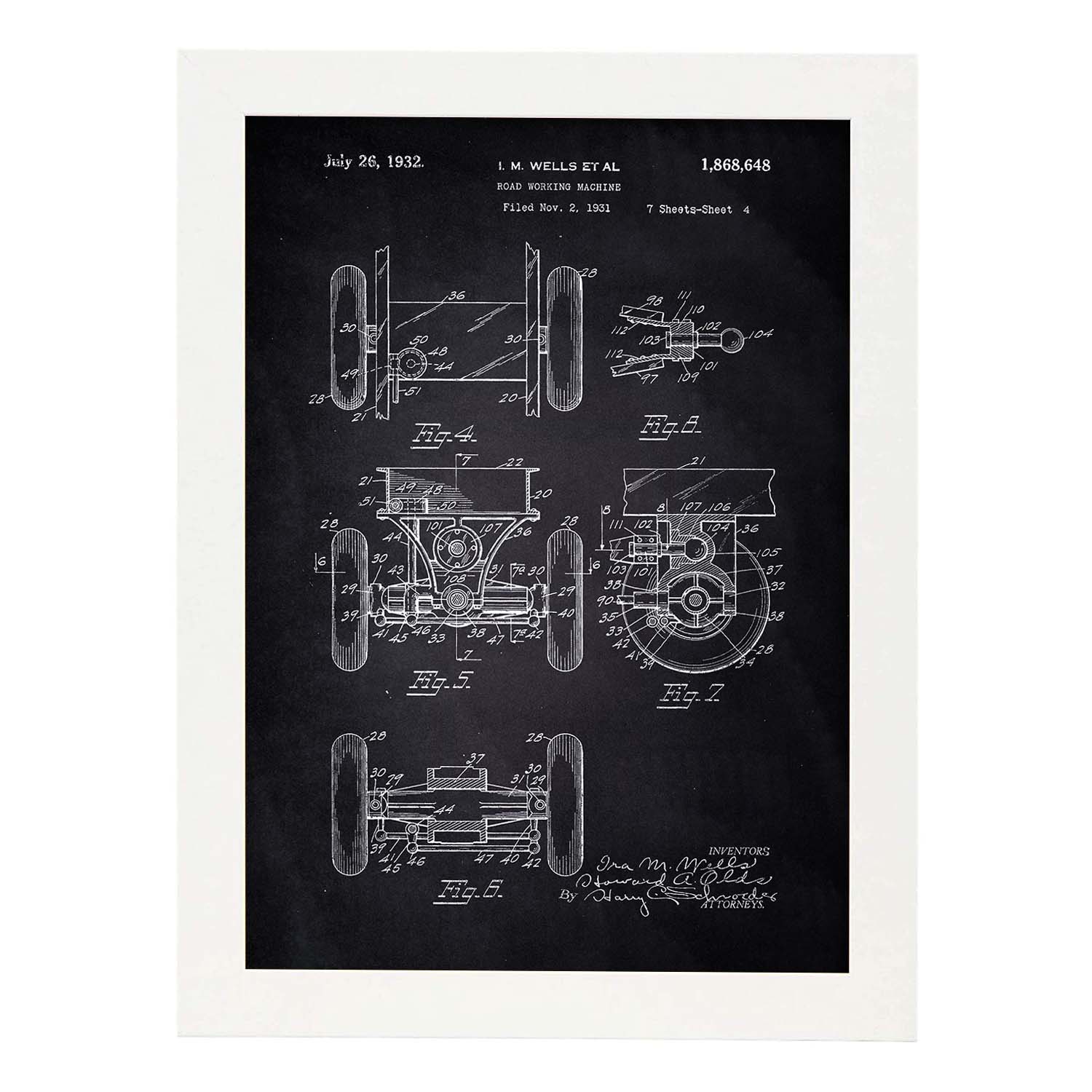 Poster con patente de Camion de trabajo en carretera 2. Lámina con diseño de patente antigua-Artwork-Nacnic-A3-Marco Blanco-Nacnic Estudio SL