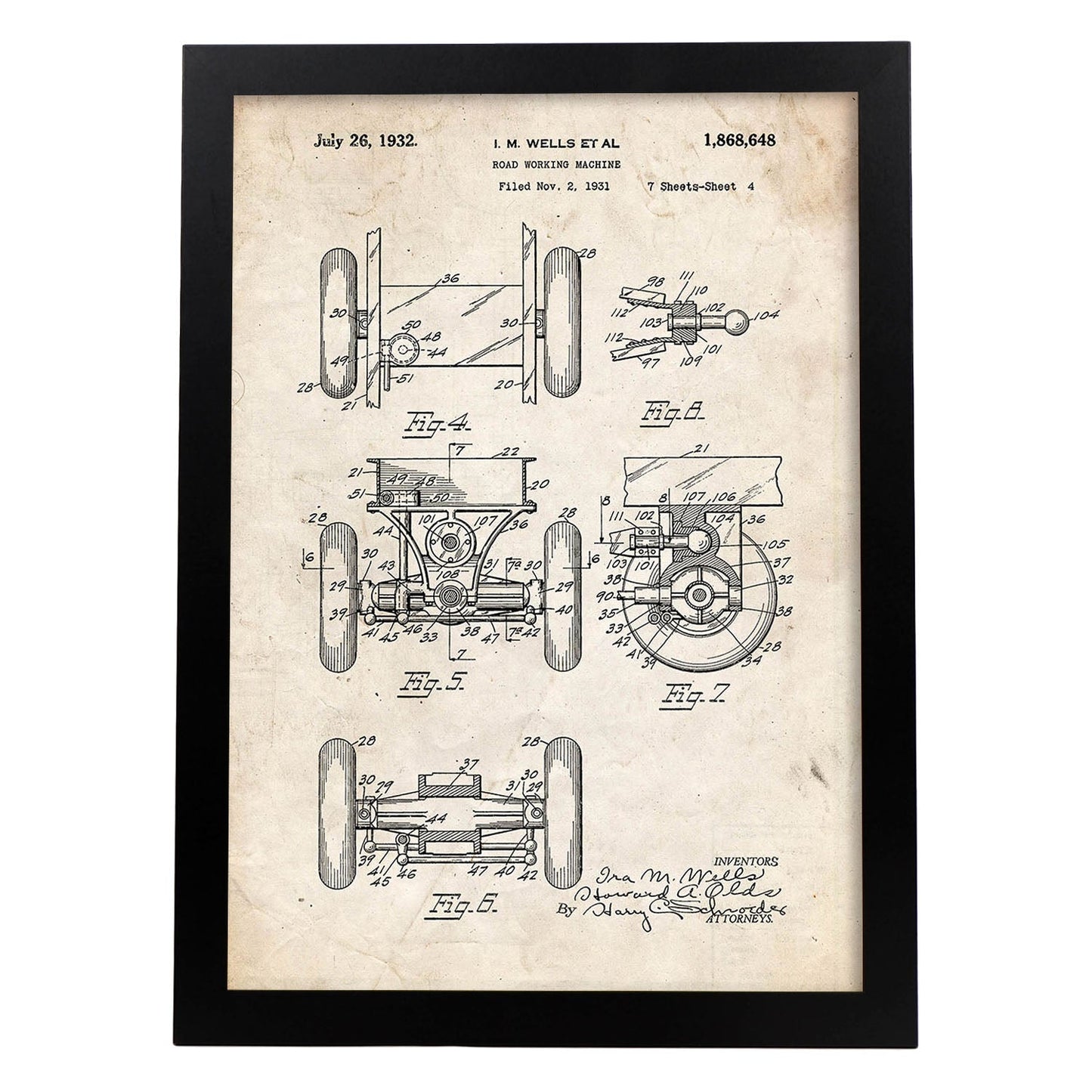 Poster con patente de Camion de trabajo en carretera 2. Lámina con diseño de patente antigua.-Artwork-Nacnic-A3-Marco Negro-Nacnic Estudio SL