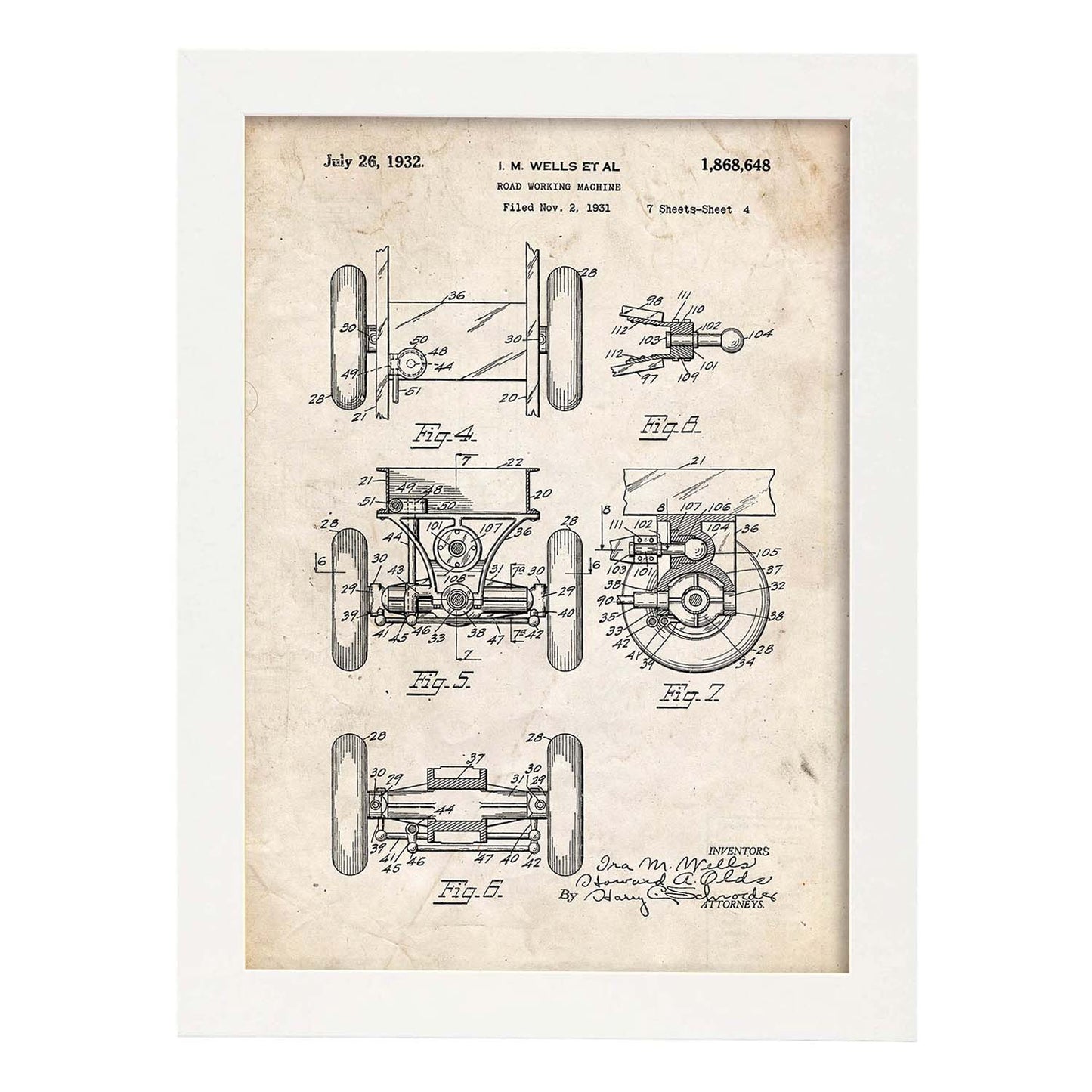 Poster con patente de Camion de trabajo en carretera 2. Lámina con diseño de patente antigua.-Artwork-Nacnic-A4-Marco Blanco-Nacnic Estudio SL