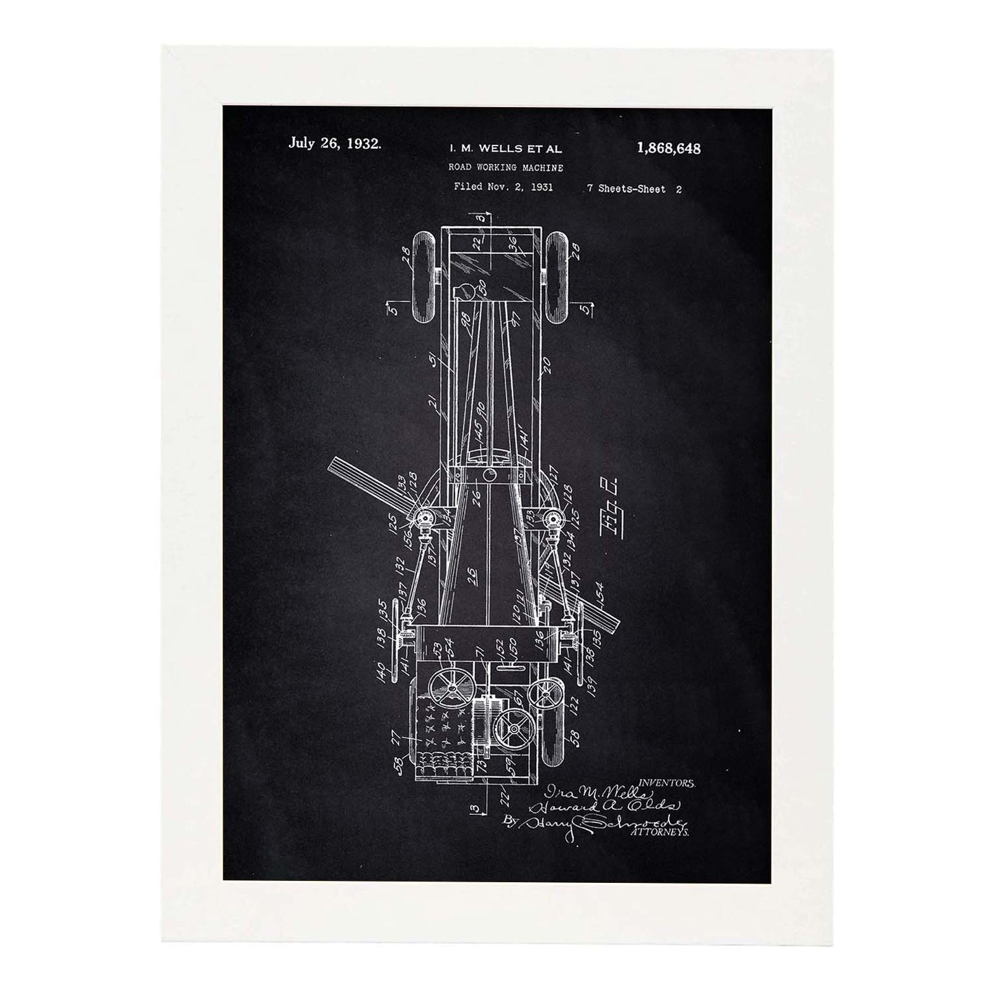 Poster con patente de Camion de trabajo en carretera 3. Lámina con diseño de patente antigua-Artwork-Nacnic-A4-Marco Blanco-Nacnic Estudio SL