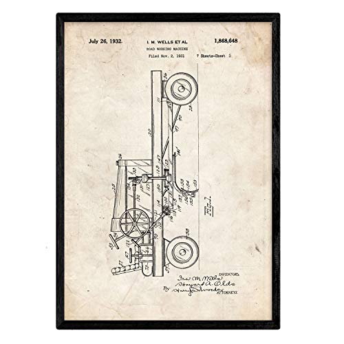 Poster con patente de Camion de trabajo en carretera. Lámina con diseño de patente antigua.-Artwork-Nacnic-Nacnic Estudio SL