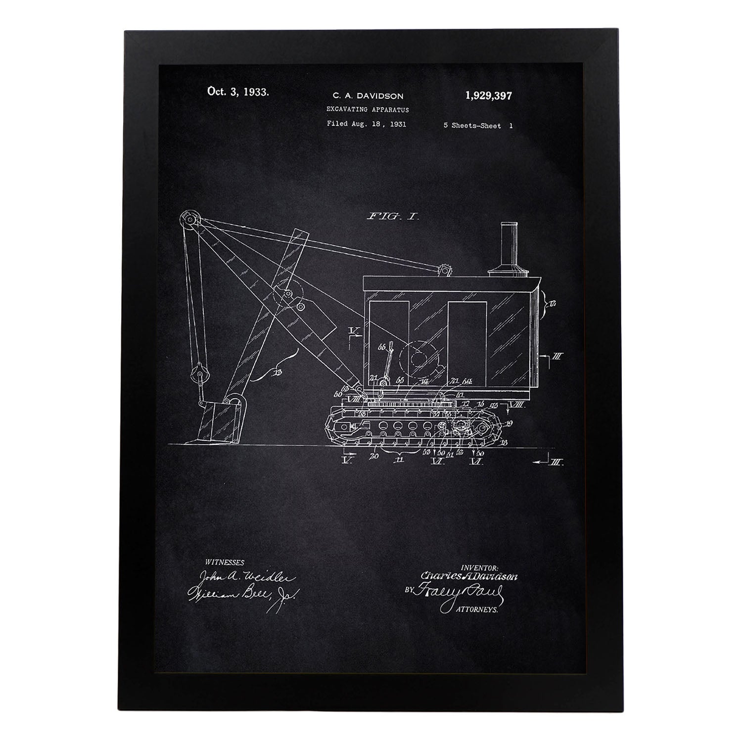 Poster con patente de Camión excavadora. Lámina con diseño de patente antigua-Artwork-Nacnic-A3-Marco Negro-Nacnic Estudio SL