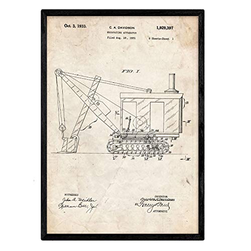 Poster con patente de Camión excavadora. Lámina con diseño de patente antigua.-Artwork-Nacnic-Nacnic Estudio SL
