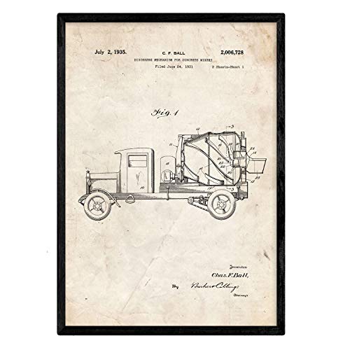 Poster con patente de Camion hormigonera. Lámina con diseño de patente antigua.-Artwork-Nacnic-Nacnic Estudio SL