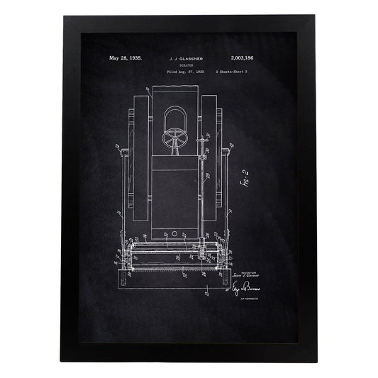 Poster con patente de Camion raspador 2. Lámina con diseño de patente antigua-Artwork-Nacnic-A3-Marco Negro-Nacnic Estudio SL