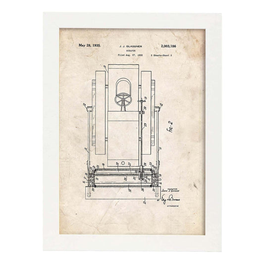 Poster con patente de Camion raspador 2. Lámina con diseño de patente antigua.-Artwork-Nacnic-A3-Marco Blanco-Nacnic Estudio SL