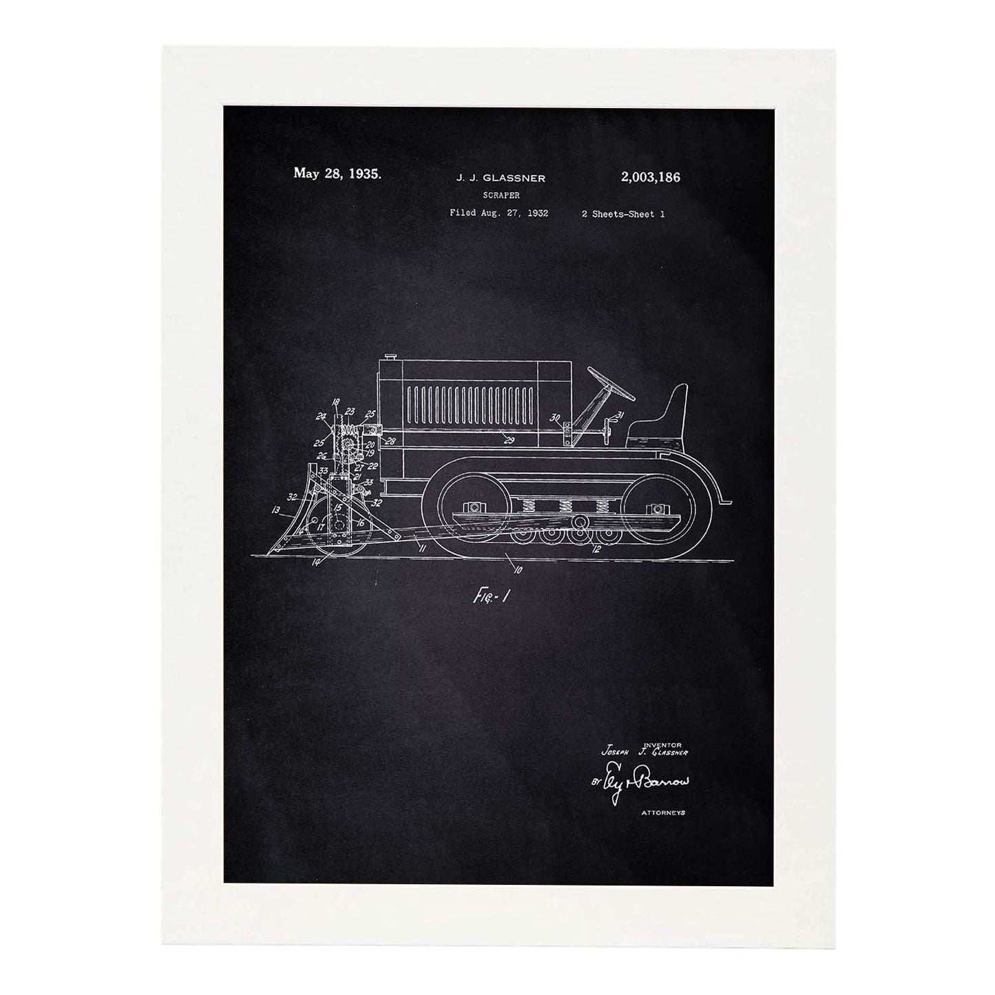 Poster con patente de Camion raspador. Lámina con diseño de patente antigua-Artwork-Nacnic-A3-Marco Blanco-Nacnic Estudio SL