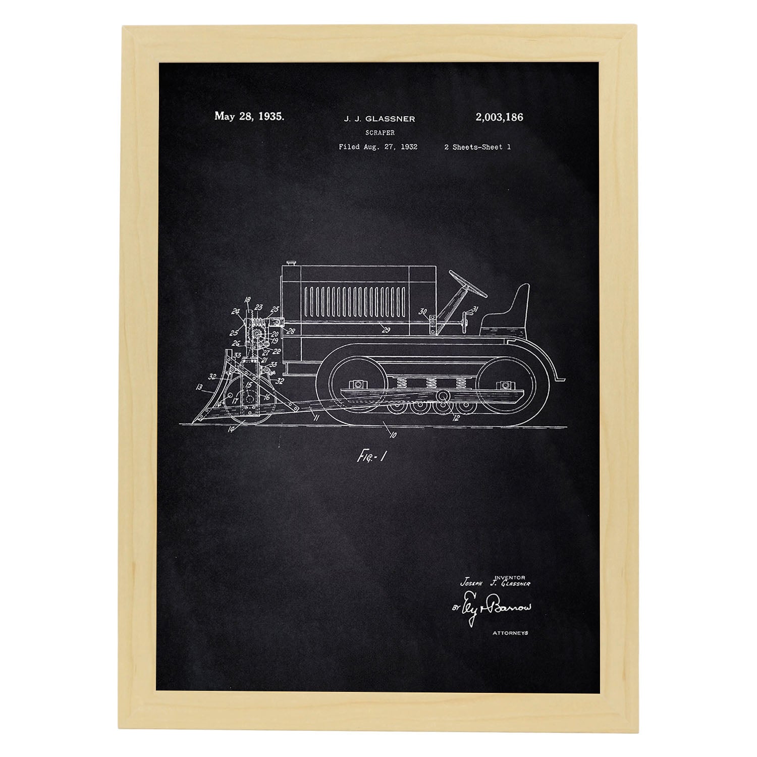 Poster con patente de Camion raspador. Lámina con diseño de patente antigua-Artwork-Nacnic-A3-Marco Madera clara-Nacnic Estudio SL