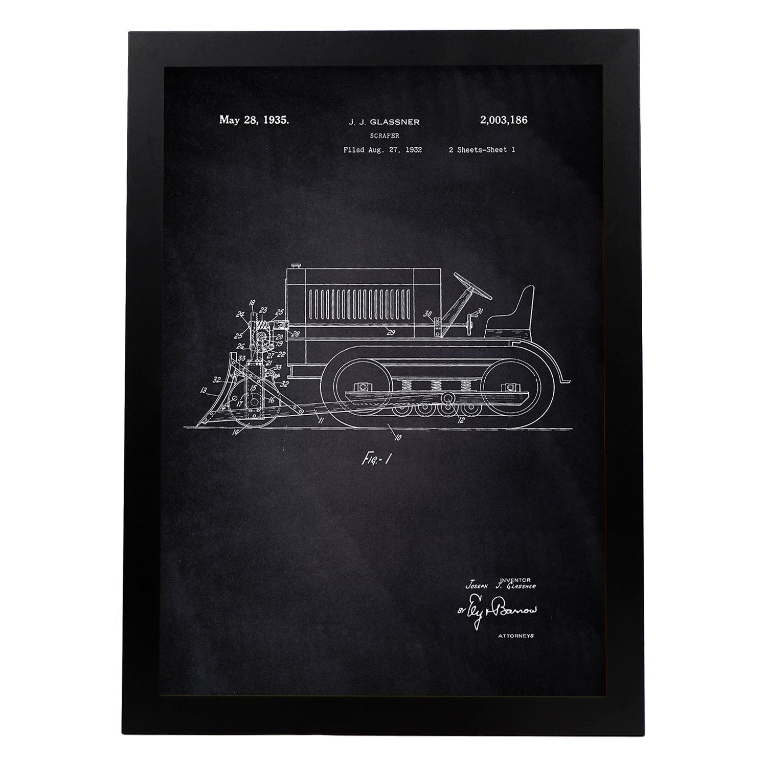 Poster con patente de Camion raspador. Lámina con diseño de patente antigua-Artwork-Nacnic-A3-Marco Negro-Nacnic Estudio SL