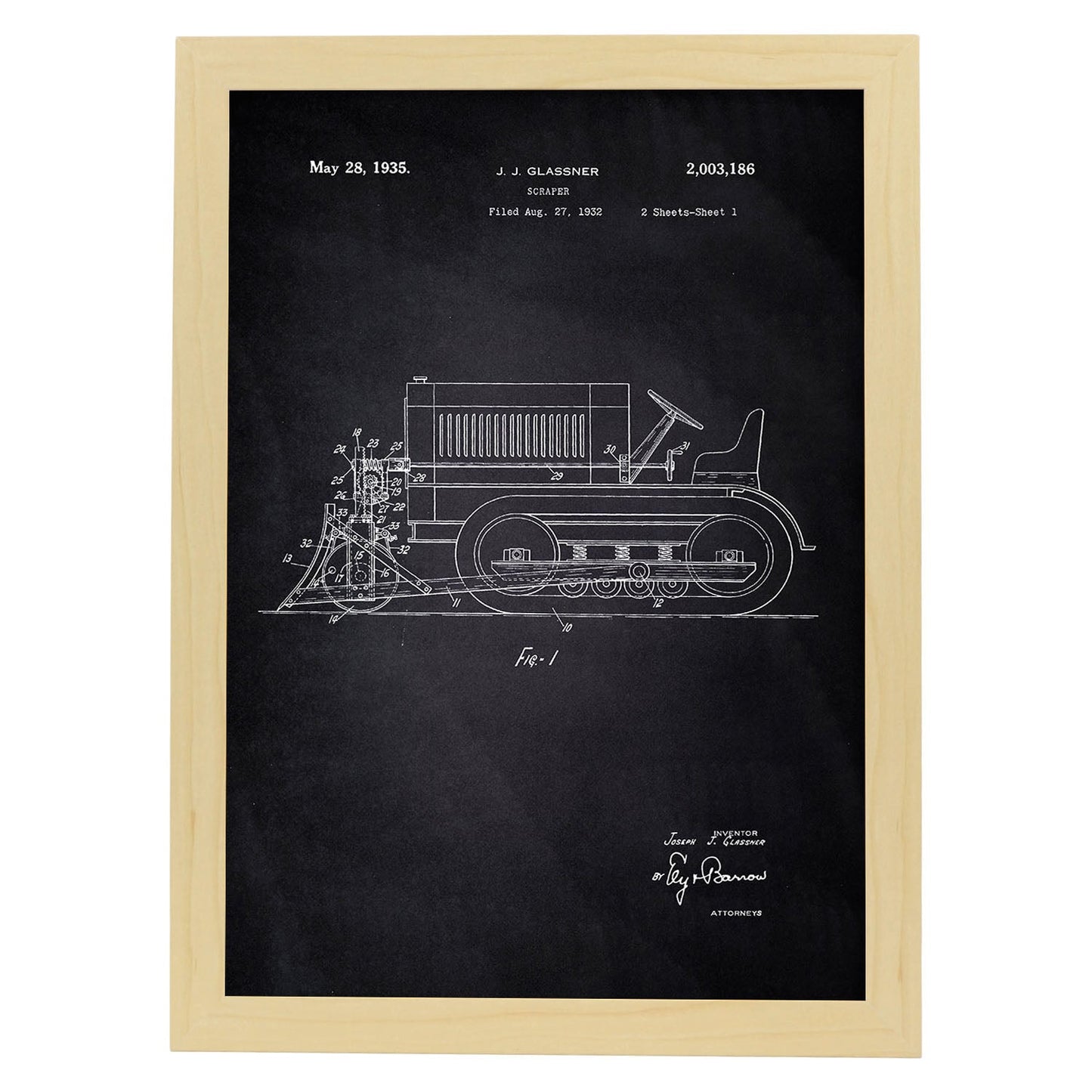 Poster con patente de Camion raspador. Lámina con diseño de patente antigua-Artwork-Nacnic-A4-Marco Madera clara-Nacnic Estudio SL