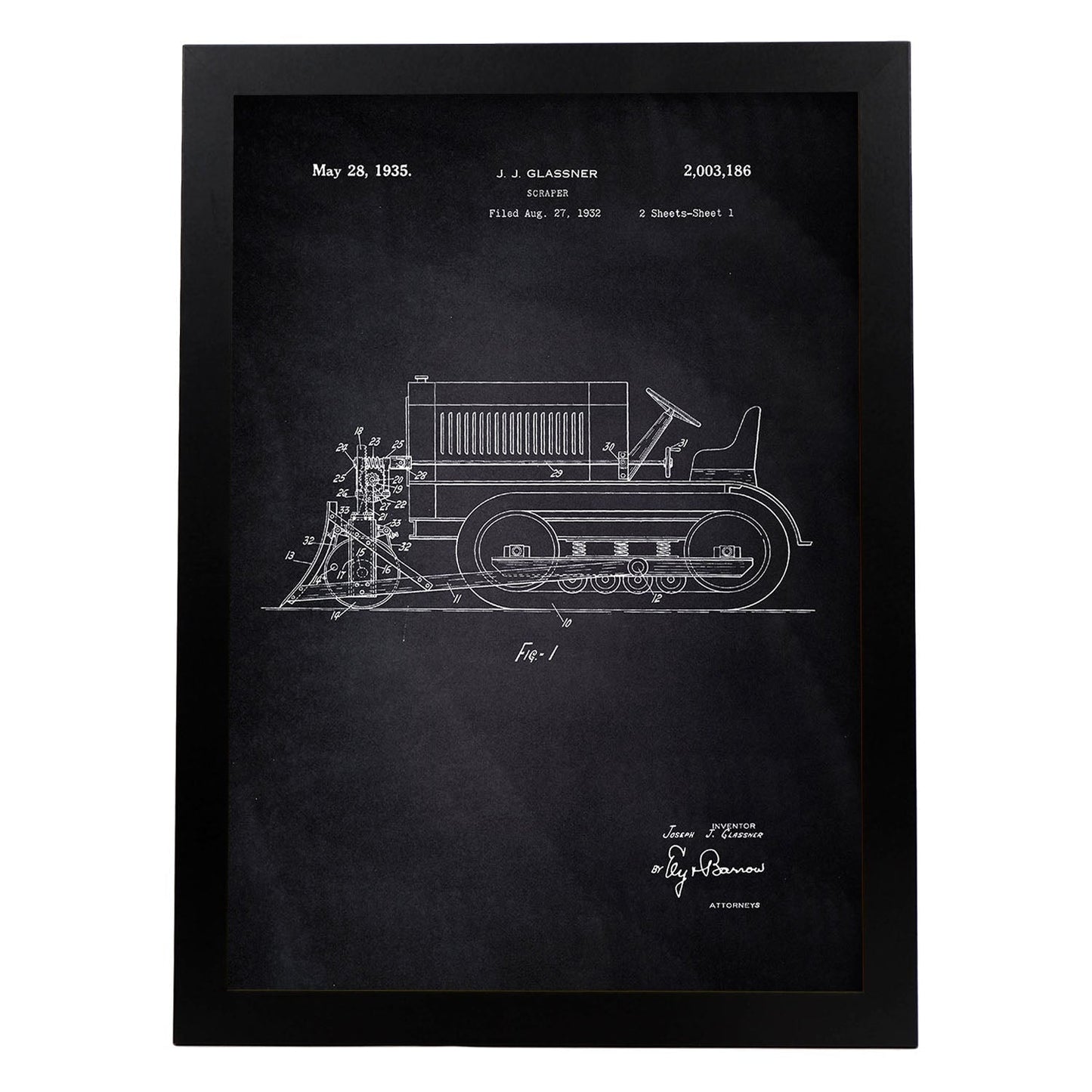 Poster con patente de Camion raspador. Lámina con diseño de patente antigua-Artwork-Nacnic-A4-Marco Negro-Nacnic Estudio SL