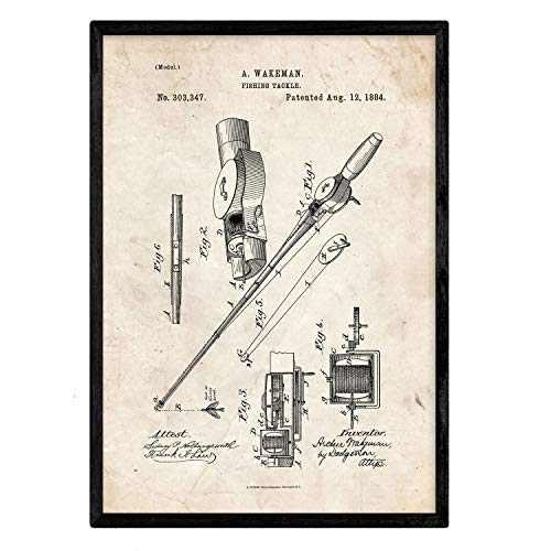 Poster con patente de Caña de pescar. Lámina con diseño de patente antigua.-Artwork-Nacnic-Nacnic Estudio SL