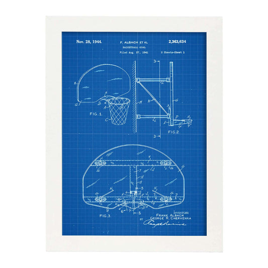 Poster con patente de Canasta baloncesto. Lámina con diseño de patente antigua-Artwork-Nacnic-A3-Marco Blanco-Nacnic Estudio SL