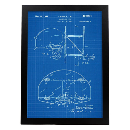 Poster con patente de Canasta baloncesto. Lámina con diseño de patente antigua-Artwork-Nacnic-A3-Marco Negro-Nacnic Estudio SL