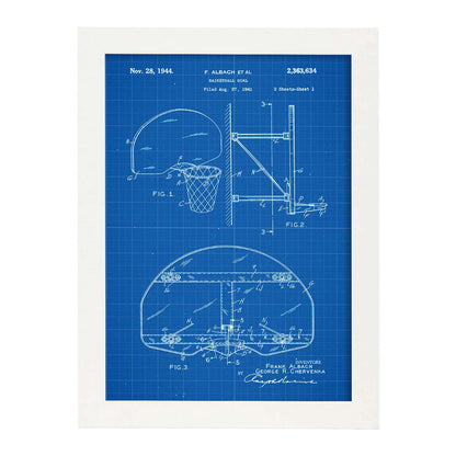 Poster con patente de Canasta baloncesto. Lámina con diseño de patente antigua-Artwork-Nacnic-A4-Marco Blanco-Nacnic Estudio SL