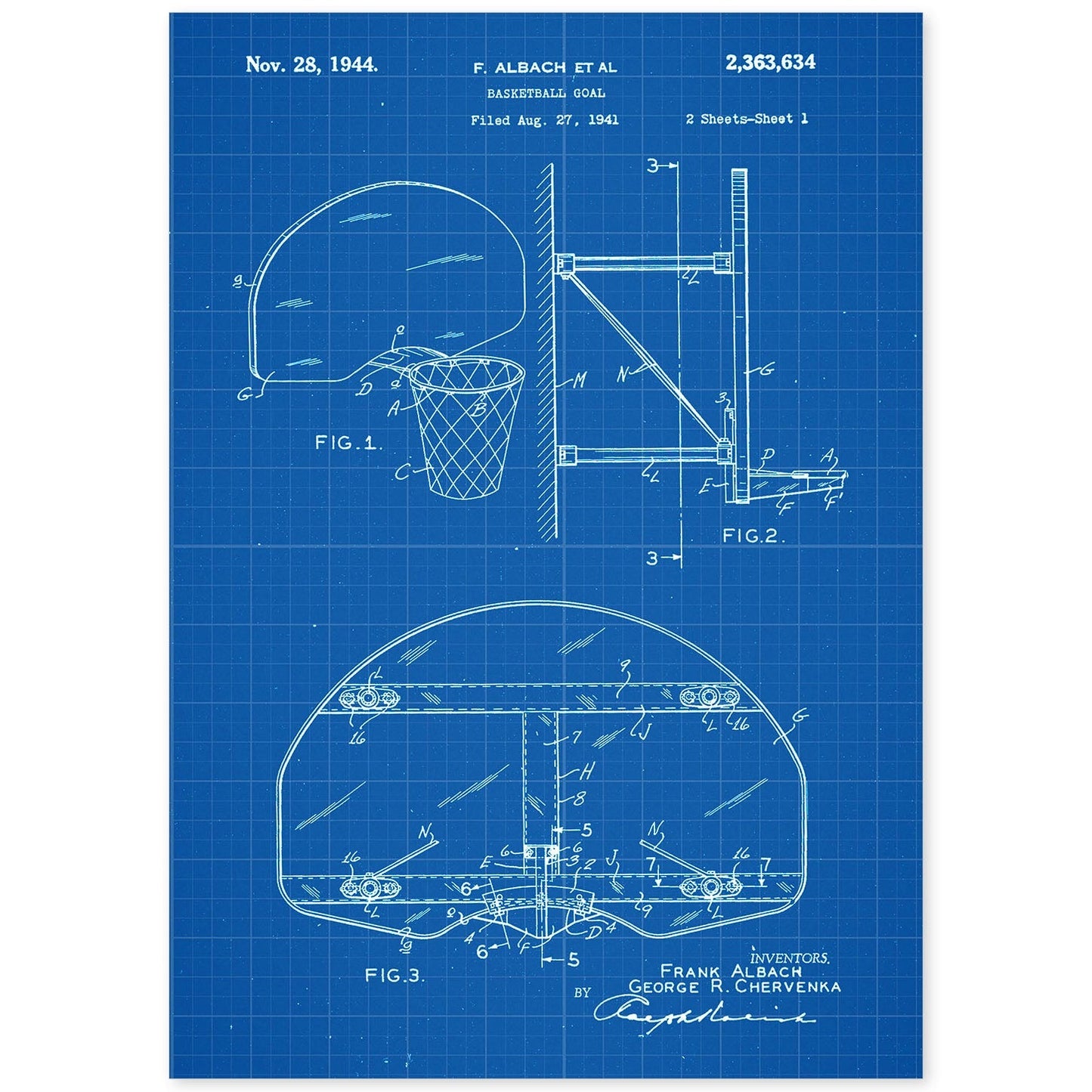 Poster con patente de Canasta baloncesto. Lámina con diseño de patente antigua-Artwork-Nacnic-A4-Sin marco-Nacnic Estudio SL