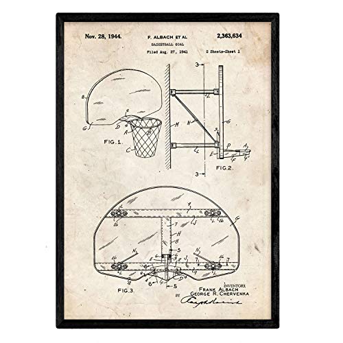 Poster con patente de Canasta baloncesto. Lámina con diseño de patente antigua.-Artwork-Nacnic-Nacnic Estudio SL