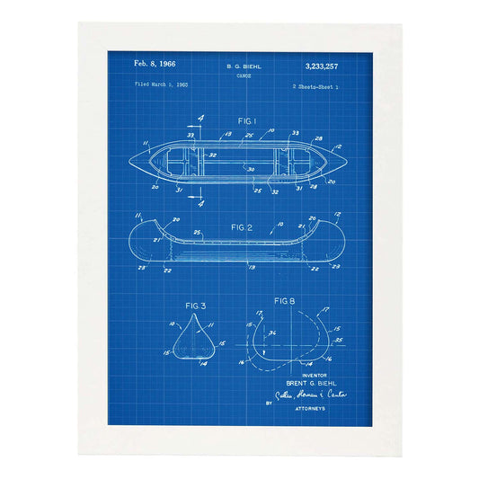 Poster con patente de Canoa 1. Lámina con diseño de patente antigua-Artwork-Nacnic-A3-Marco Blanco-Nacnic Estudio SL