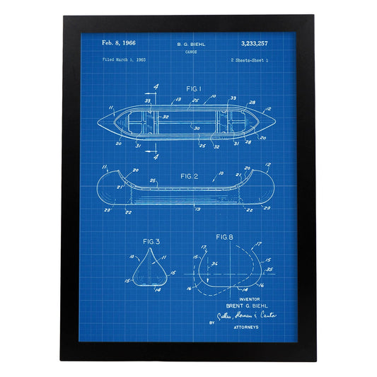Poster con patente de Canoa 1. Lámina con diseño de patente antigua-Artwork-Nacnic-A3-Marco Negro-Nacnic Estudio SL