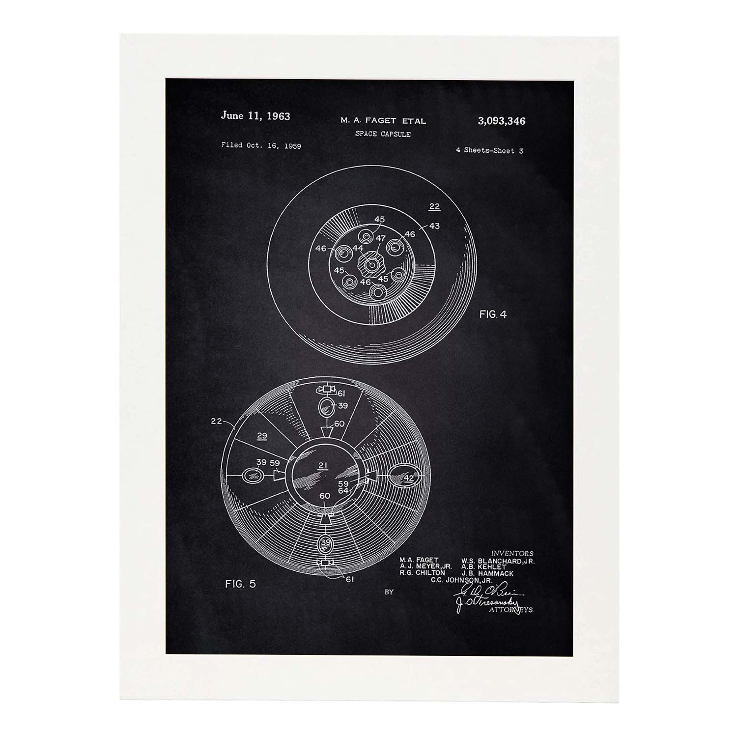Poster con patente de Capsula espacial 2. Lámina con diseño de patente antigua-Artwork-Nacnic-A3-Marco Blanco-Nacnic Estudio SL