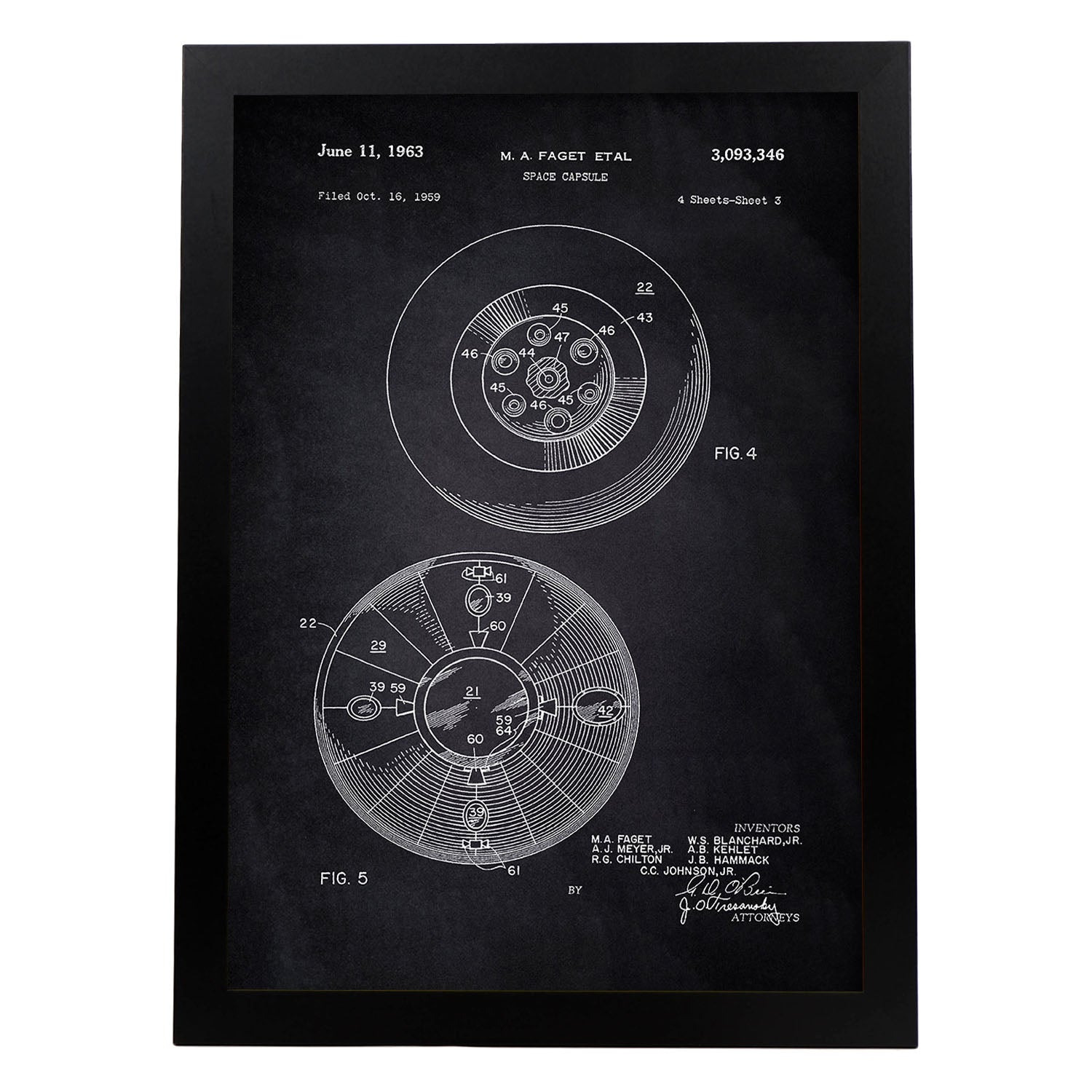 Poster con patente de Capsula espacial 2. Lámina con diseño de patente antigua-Artwork-Nacnic-A3-Marco Negro-Nacnic Estudio SL