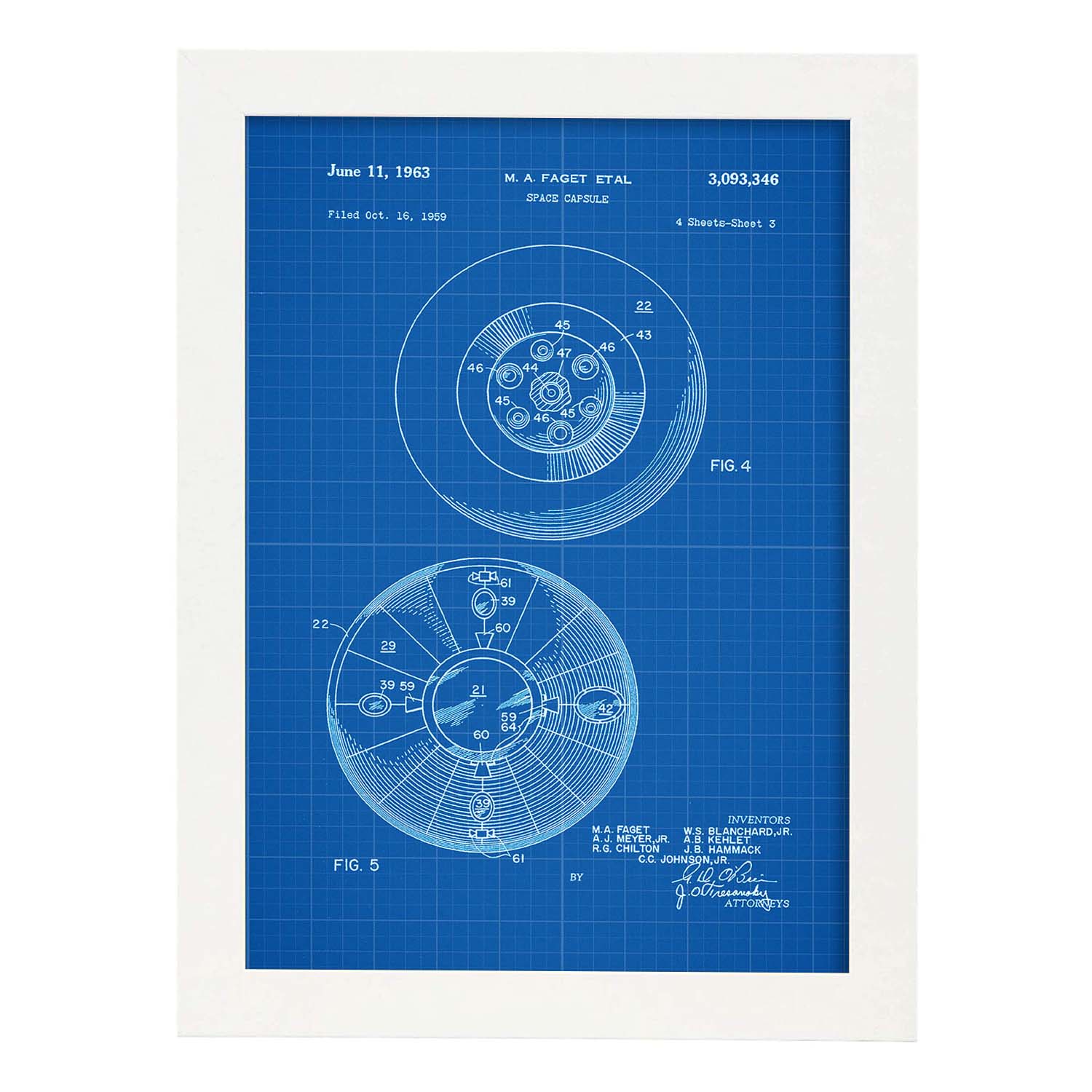 Poster con patente de Capsula espacial 2. Lámina con diseño de patente antigua-Artwork-Nacnic-A4-Marco Blanco-Nacnic Estudio SL