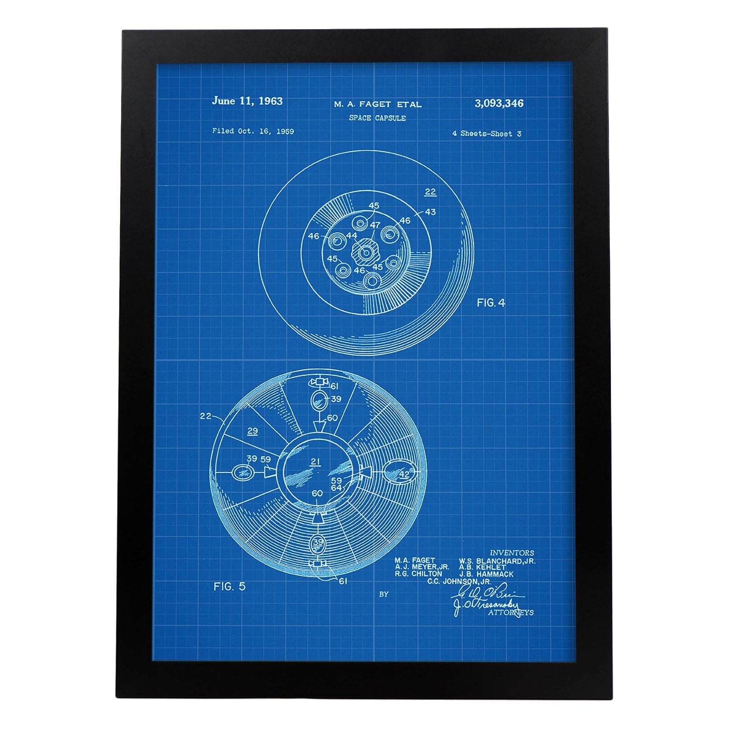 Poster con patente de Capsula espacial 2. Lámina con diseño de patente antigua-Artwork-Nacnic-A4-Marco Negro-Nacnic Estudio SL