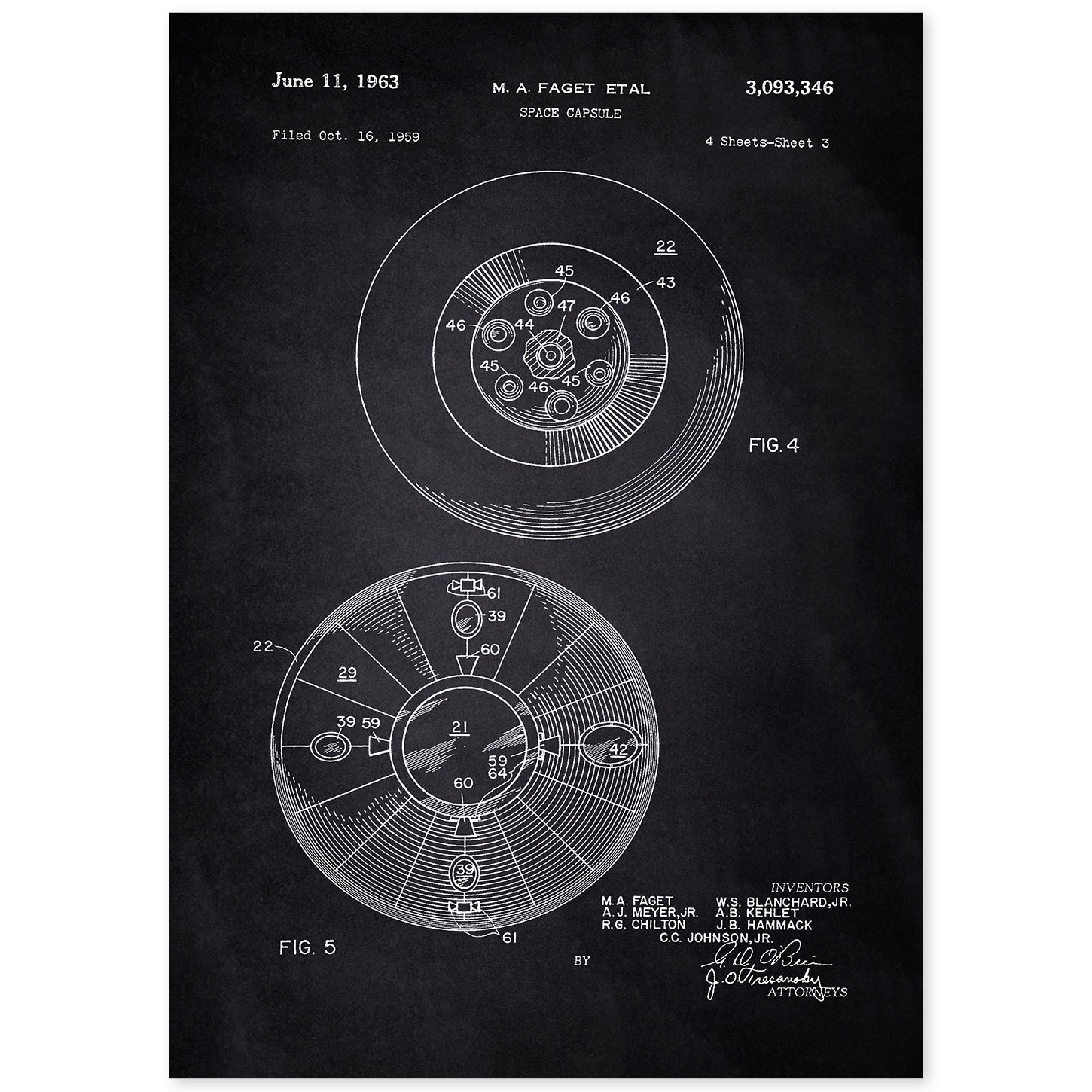 Poster con patente de Capsula espacial 2. Lámina con diseño de patente antigua-Artwork-Nacnic-A4-Sin marco-Nacnic Estudio SL