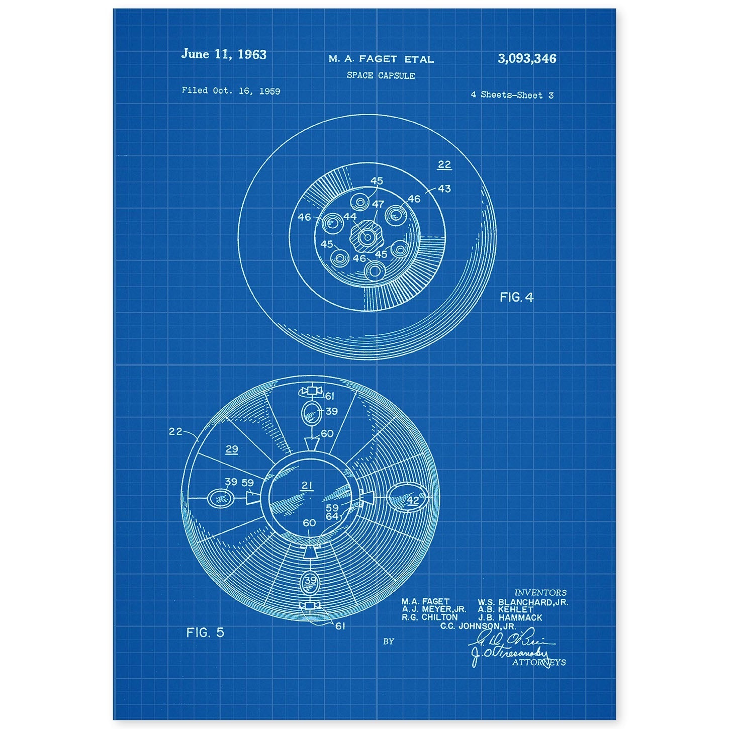 Poster con patente de Capsula espacial 2. Lámina con diseño de patente antigua-Artwork-Nacnic-A4-Sin marco-Nacnic Estudio SL