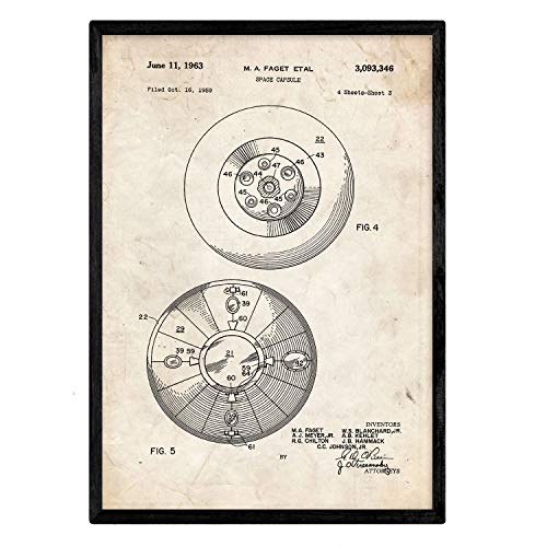 Poster con patente de Capsula espacial 2. Lámina con diseño de patente antigua.-Artwork-Nacnic-Nacnic Estudio SL
