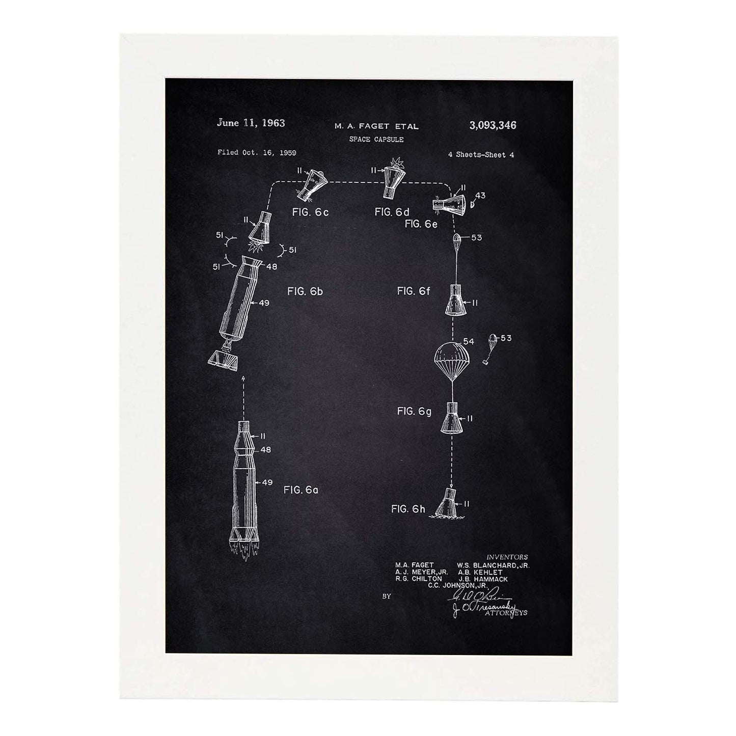 Poster con patente de Capsula espacial 3. Lámina con diseño de patente antigua-Artwork-Nacnic-A3-Marco Blanco-Nacnic Estudio SL