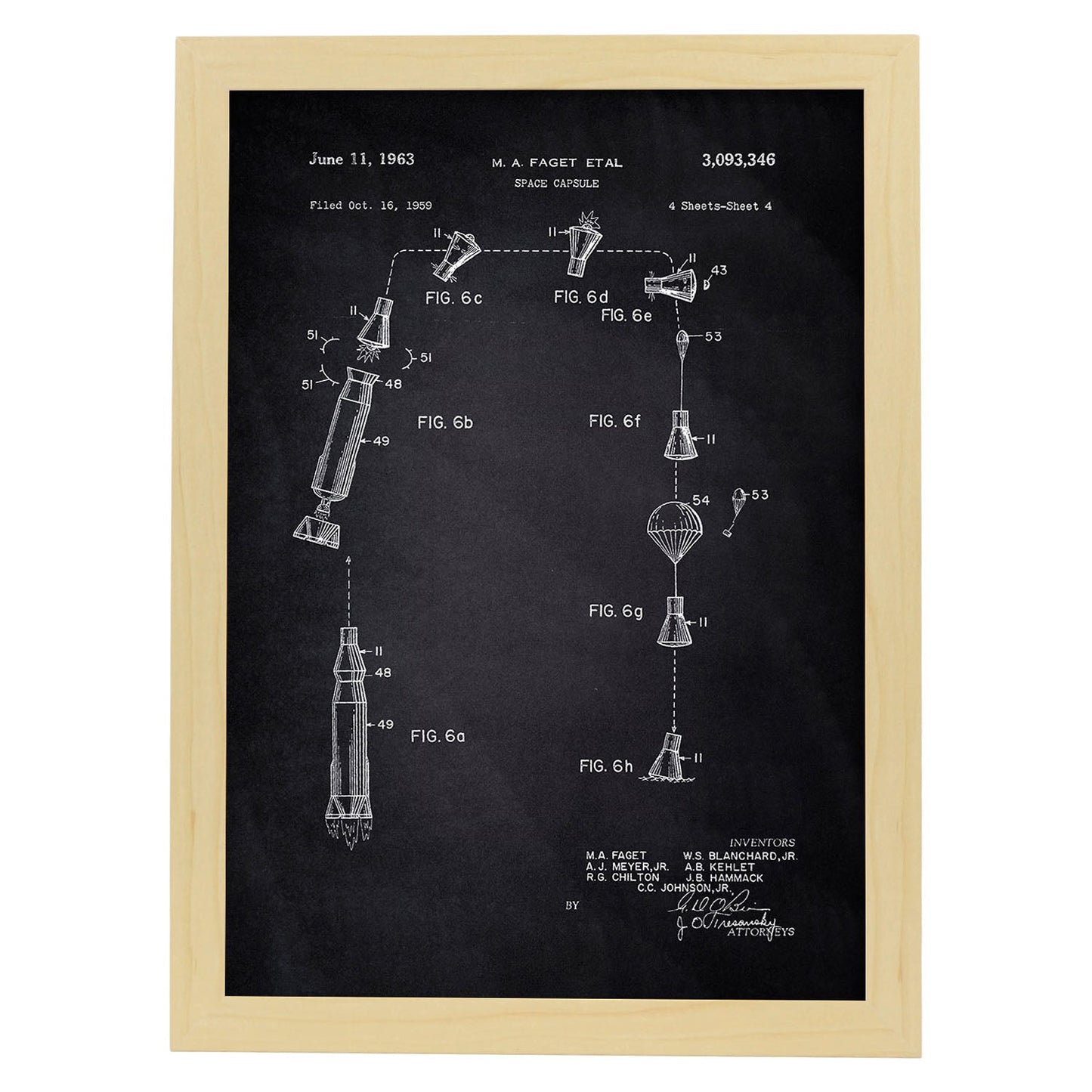 Poster con patente de Capsula espacial 3. Lámina con diseño de patente antigua-Artwork-Nacnic-A3-Marco Madera clara-Nacnic Estudio SL