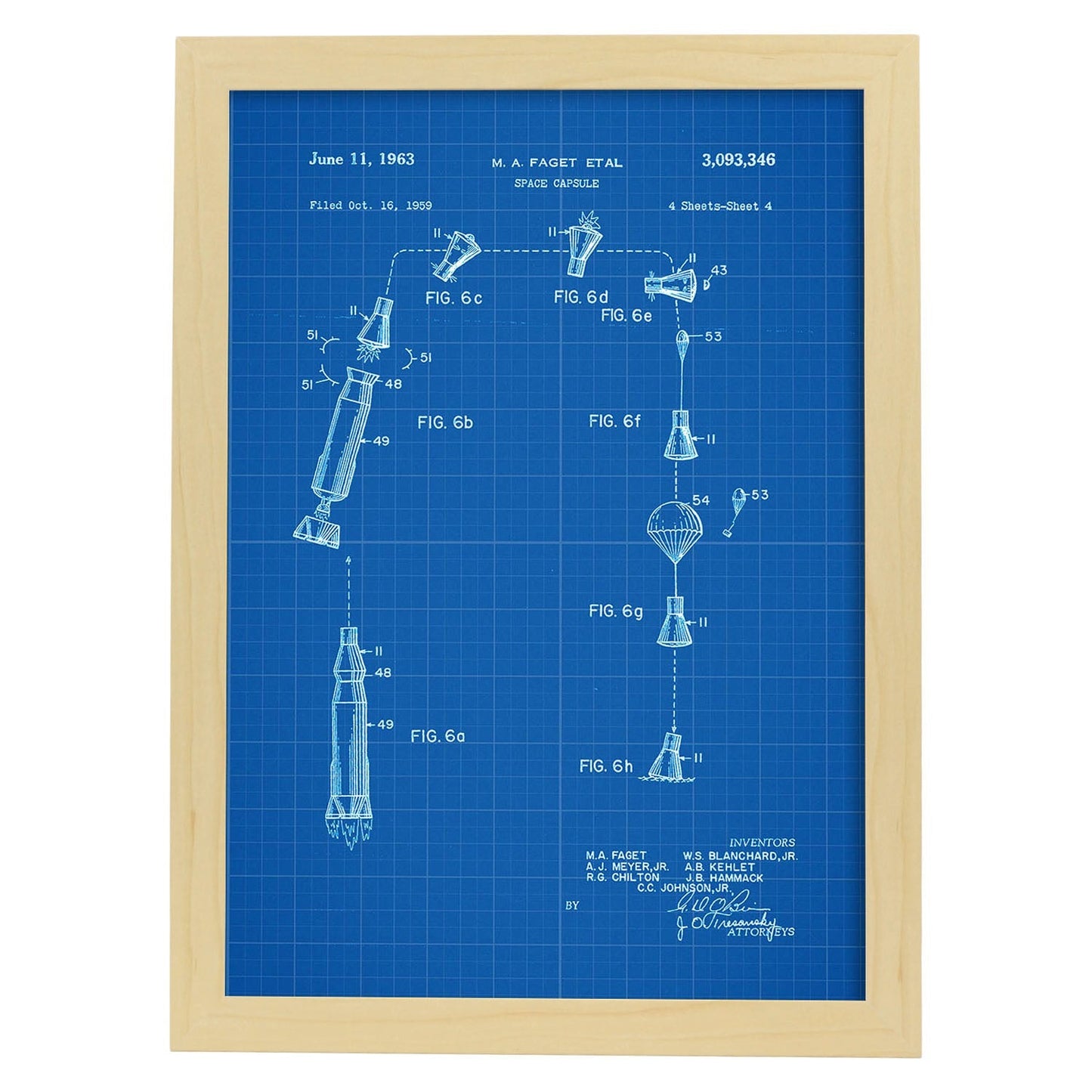 Poster con patente de Capsula espacial 3. Lámina con diseño de patente antigua-Artwork-Nacnic-A3-Marco Madera clara-Nacnic Estudio SL