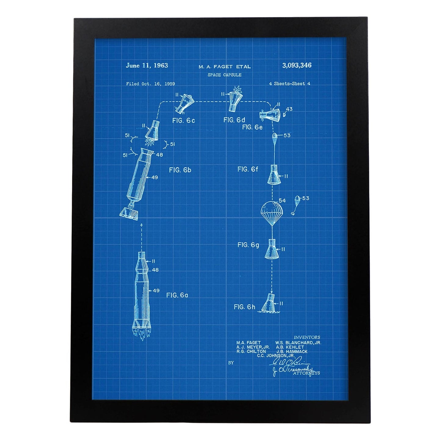 Poster con patente de Capsula espacial 3. Lámina con diseño de patente antigua-Artwork-Nacnic-A3-Marco Negro-Nacnic Estudio SL